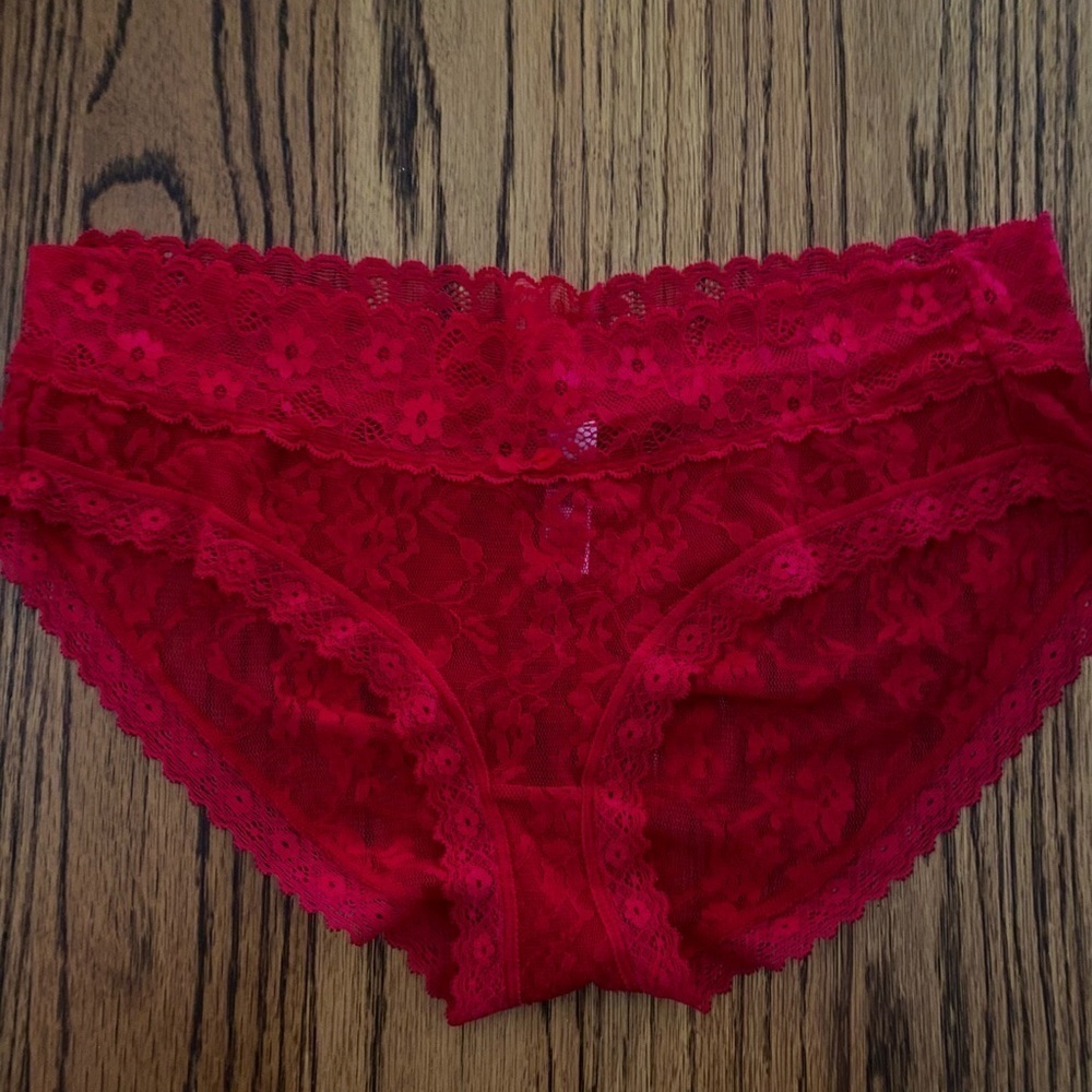 DKNY Red Lace Bikini Panties - Sexy Cheeky Fit, Size Large NWOT